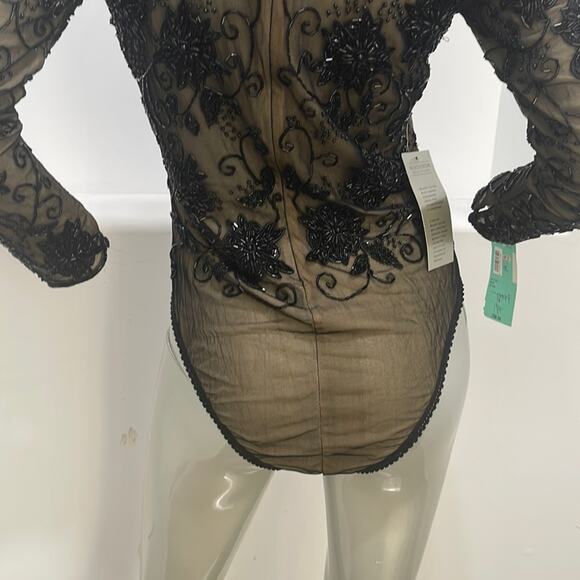 Bob Mackie Special Occasion Beaded Long Sleeve Bodysuit Black Size S - Picture 8 of 14